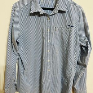 Ariat Women's Blue and White Striped Blouse Size Large